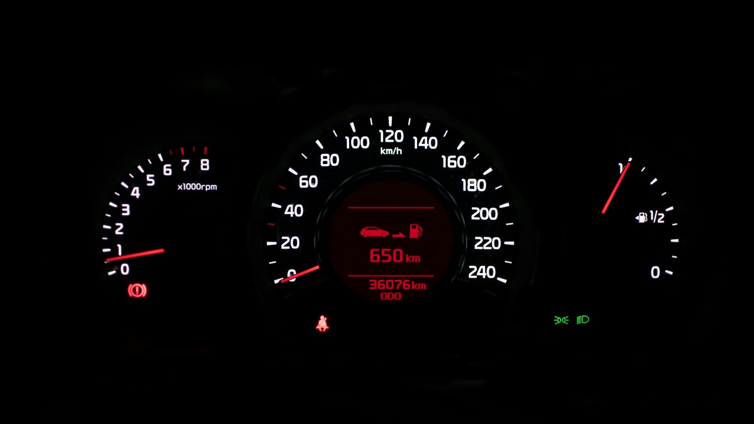Illuminated instrument cluster with speedometer and odometer